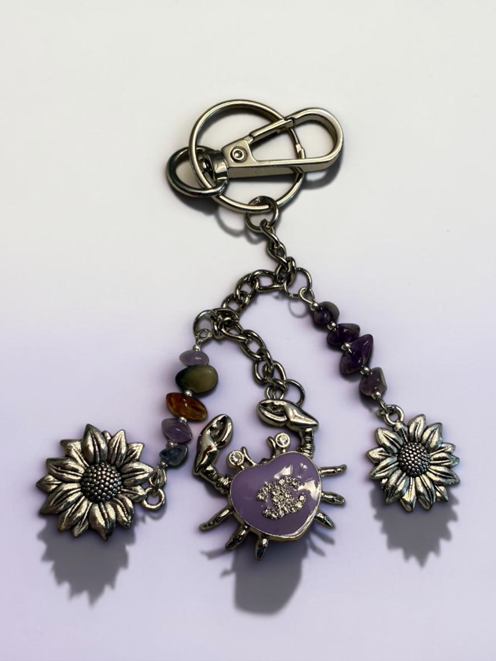 Chanel crab zipper pull Sunflower & purple stone bag charm